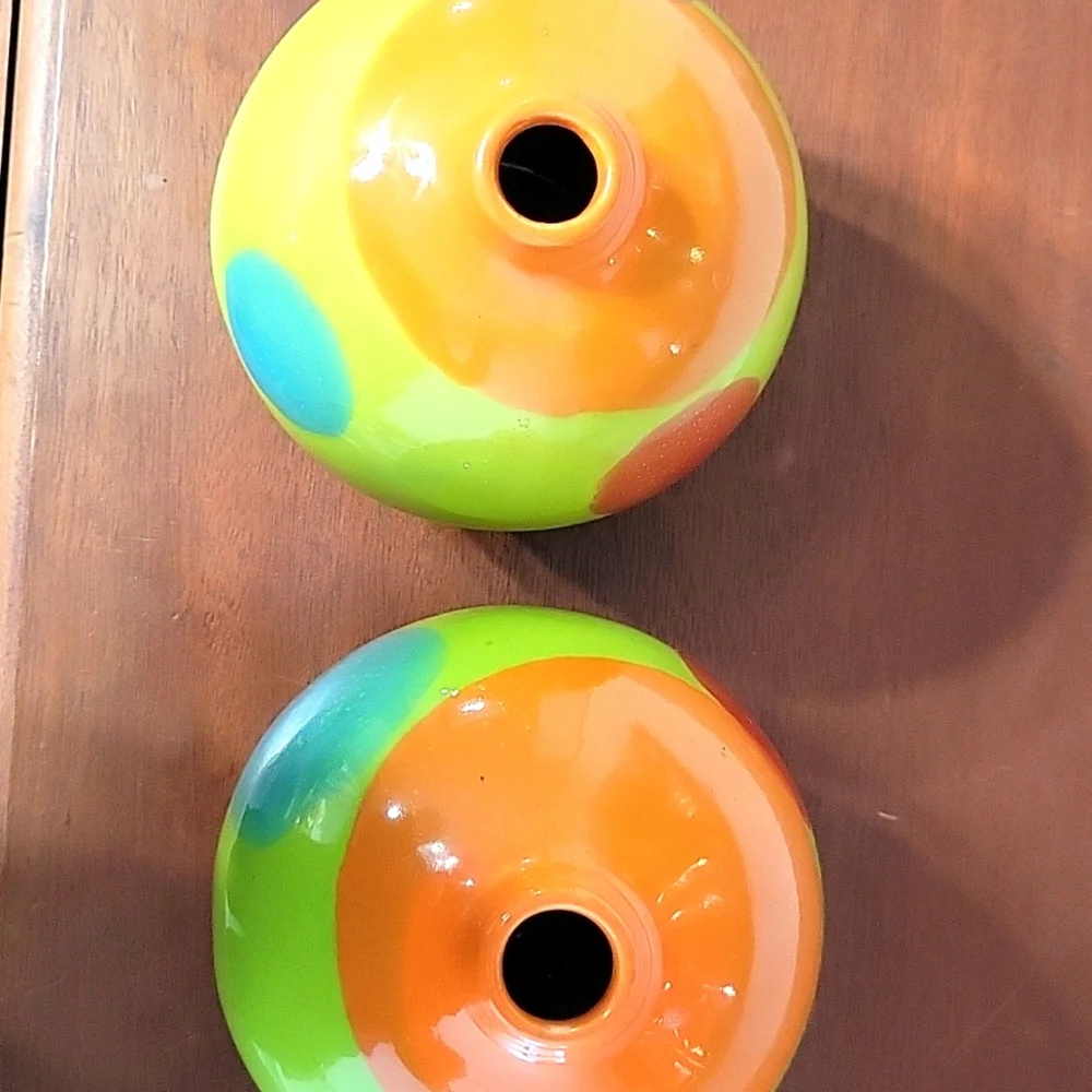 Crate&Barrel Vibrant Orange and Green Zoey Roly Poly Vases (2)